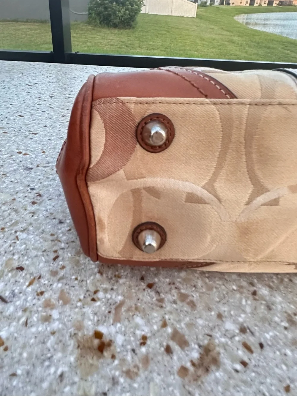 Coach Hamptons Optic Signature Stripe Carryall F13337, Brown and Cream